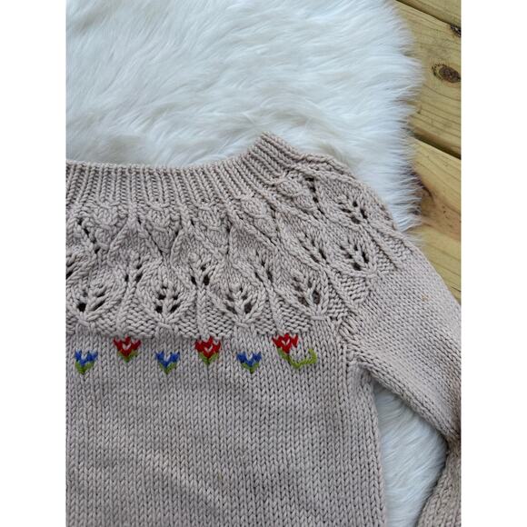 Handmade Floral Knit Tan Sweater - Picture 2 of 5